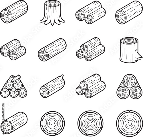 vintage wood logs stumps and tree trunks illustration pack with bark patterns forest timber and lumber vector design