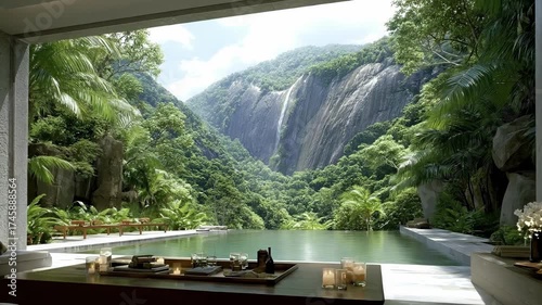 Lush Jungle View from Modern Interior.