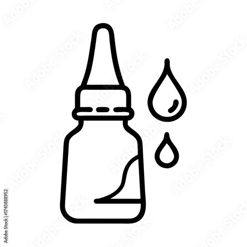 Nose drops bottle with liquid drops beside it representing flu season  