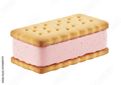 Fotografija Strawberry ice cream sandwich isolated on white, delicious frozen dessert with b