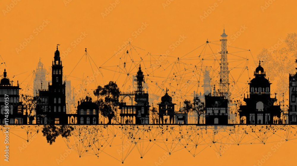 Naklejka premium Artistic silhouette of a historic city skyline panorama.