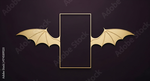 A luxurious golden halloween frame with bat wings, ideal for adding a touch of elegance and spookiness to your designs and invitations
