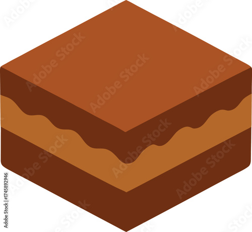 Layered Brownie Isometric Icon for Bakery and Chocolate Dessert Design