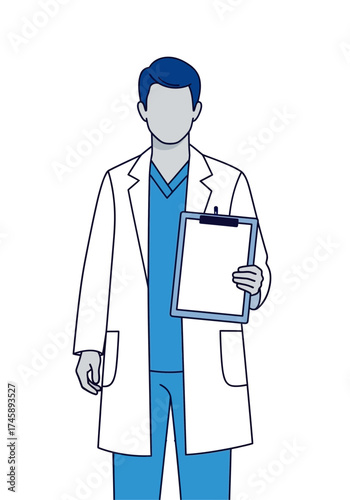 Minimal Flat Vector Illustration of Doctor Holding Clipboard