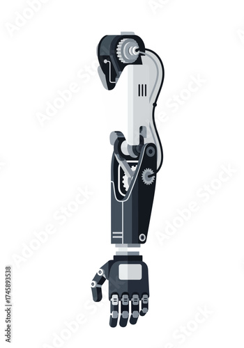 Modern Flat Vector Illustration of a Bionic Robotic Arm