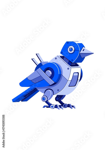 Modern Flat Vector Illustration of a Blue Robot Bird