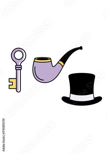 Flat Vector Detective Mystery Gentleman Set