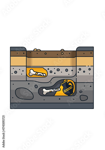 Flat Vector Illustration of Archaeological Excavation and Discoveries