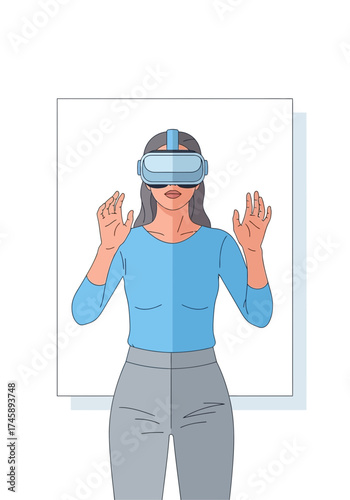 Flat Vector Illustration of Woman Using Vr Headset