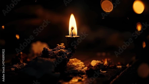 A Solitary Candle Flame Illuminates the Darkness.