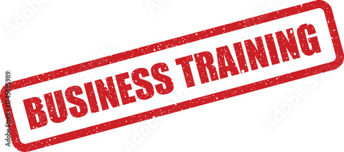 A red grunge rubber stamp with BUSINESS TRAINING text, for professional skill development and education