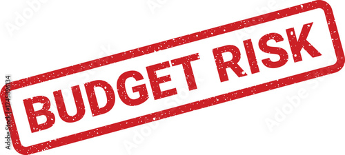 A textured red stamp displaying the phrase budget risk, highlighting potential financial challenges or uncertainties