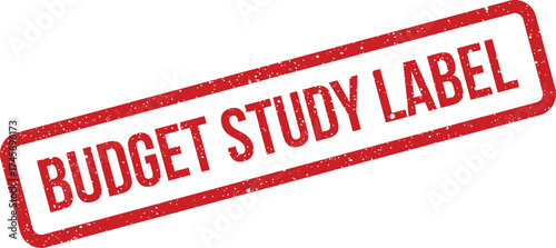 A textured stamp impression featuring the words BUDGET STUDY LABEL suggesting an analytical financial review process