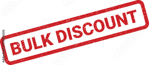 Distressed rectangular rubber stamp with Bulk Discount text for special pricing and offers