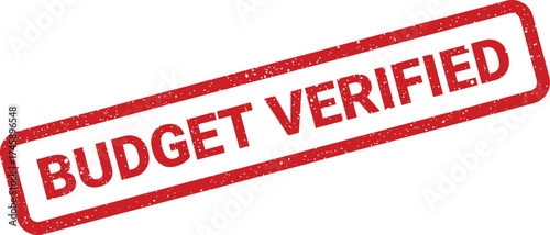 Grungy rectangular rubber stamp shows the essential text budget verified for auditing and fiscal compliance
