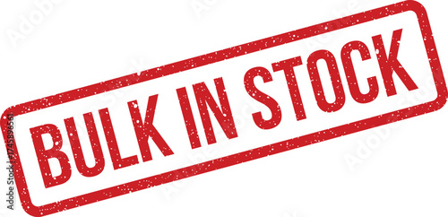 Grungy rectangular rubber stamp with Bulk In Stock text indicating product availability
