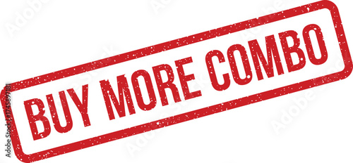 Red grunge textured rubber stamp featuring BUY MORE COMBO text, ideal for sales promotions and deals