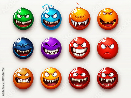 Angry cartoon monster emojis with scary faces