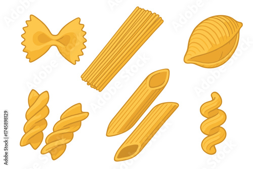 Pasta types icon set. Colorful cartoon illustrations of Italian food