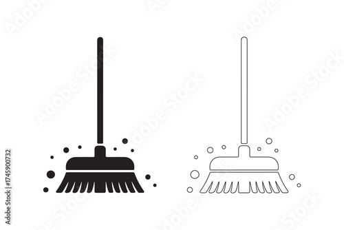 Broom sweeping dust vector, Housekeeping and cleaning service symbol