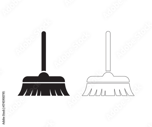Broom on white background, Vector cleaning tool symbol