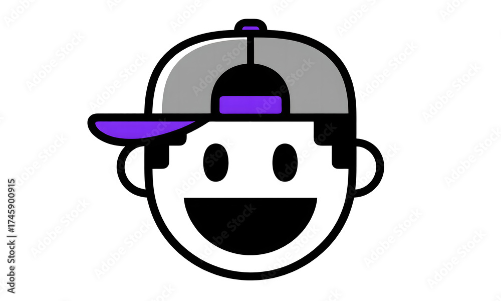 Obraz premium Smiling Cartoon Character Wearing Baseball Cap Isolated on White Background.