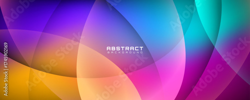 Abstract colorful gradient background with smooth overlapping curved shapes in pink, blue, orange and cyan tones, modern geometric design for banner, presentation, web template and digital artwork