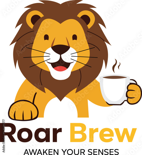 Roar Brew Lion Mascot Logo for Coffee and Beverage Brand Identity