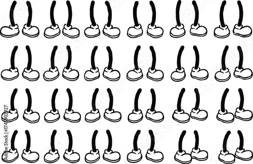 Retro cartoon legs and hands, Hands with gloves and feet with boots, various poses for characters, a set of poses, gestures, placement of hands and feet. Mascot character set. Cartoon set of limbs.eps
