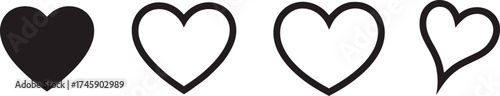 Four hearts various styles black and white graphic vector