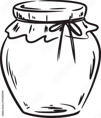 Black white jar with tied fabric lid container glass
