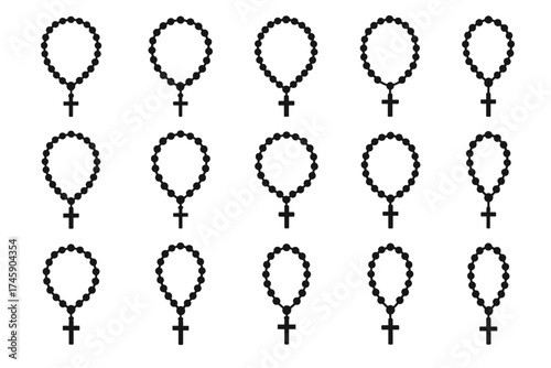 Seamless pattern of rosary beads with crosses in rows