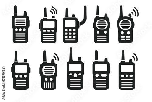 Collection of diverse walkie talkie designs in black silhouettes