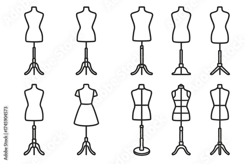 Set of eight different mannequin styles for fashion design
