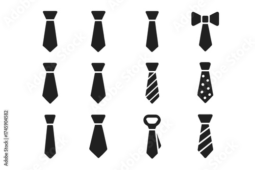 Various tie icons including bowtie and patterns in black silhouettes