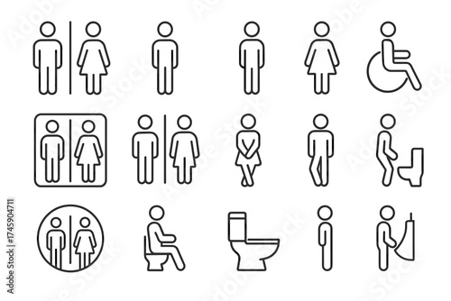 Various restroom and toilet icons for male and female users