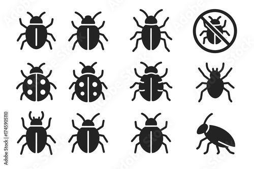 Vector set of insect silhouettes and pest control symbol