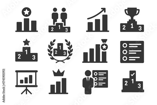Award symbols and chart icons for achievement and success