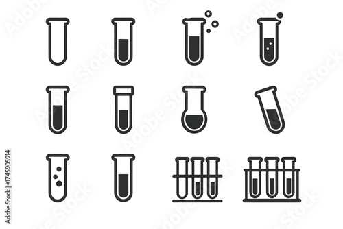 Set of laboratory test tubes icons in various styles