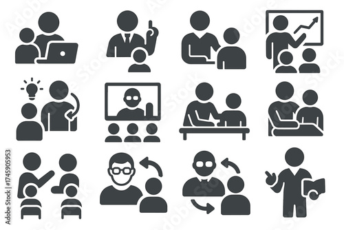 Vector icons depicting education and guidance concepts in various scenarios