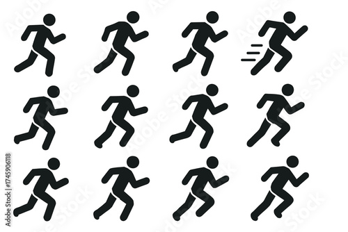 Variety of running silhouettes in motion icons set