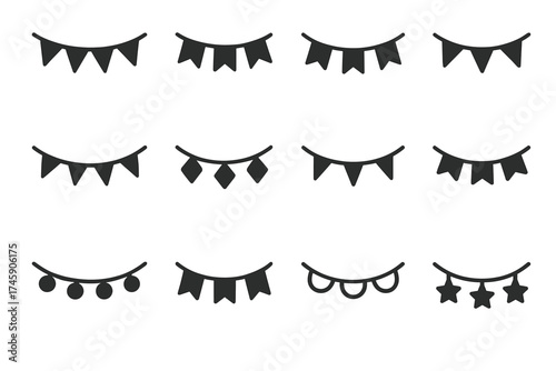 Various styles of festive garland banners in silhouette design