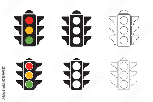 Traffic light icon set on white background