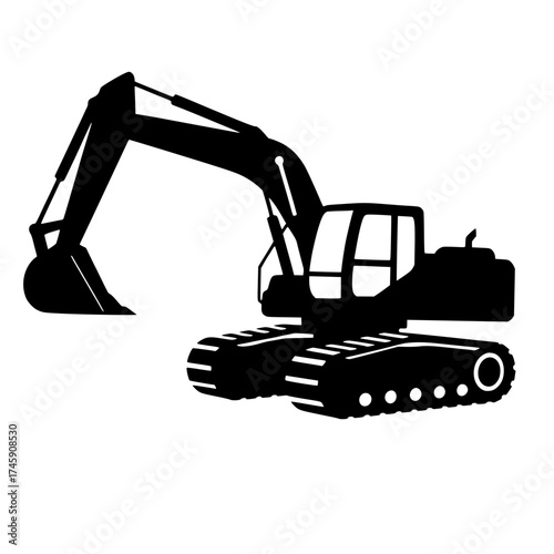 Excavator silhouette vector illustration. Heavy construction equipment. Ideal for industrial and building themes. Vector graphic design.