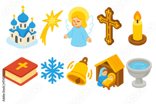 Christianity 3d icon set. faith symbols and religious icons collection