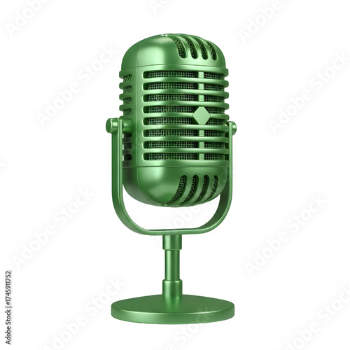 Vintage green microphone icon design in 3D rendering, 3D illustration isolated on white background