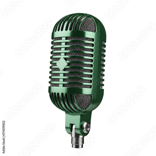 Vintage green microphone icon design in 3D rendering, 3D illustration isolated on white background
