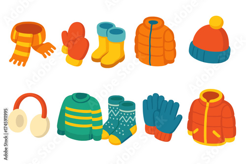 Winter clothing icon set: cozy 3d icons collection for warm accessories and apparel