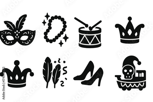 Carnival silhouette icon set. mardi gras, party, celebration icons silhouette collection