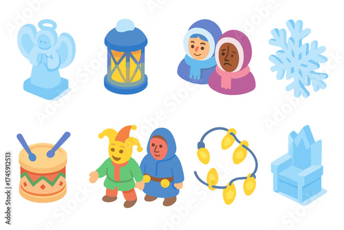 Winter festival 3d icon set. holiday, celebration, festive, joyful, seasonal icons